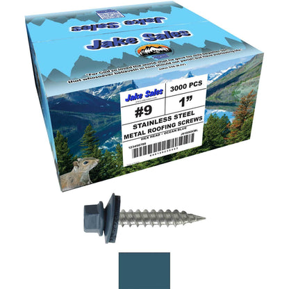 #9 x 1" Stainless Steel Metal Roofing Screws - Hex Washer Head - Self-Piercing (SP) tip metal to wood siding screws. EPDM washer. Colored head.