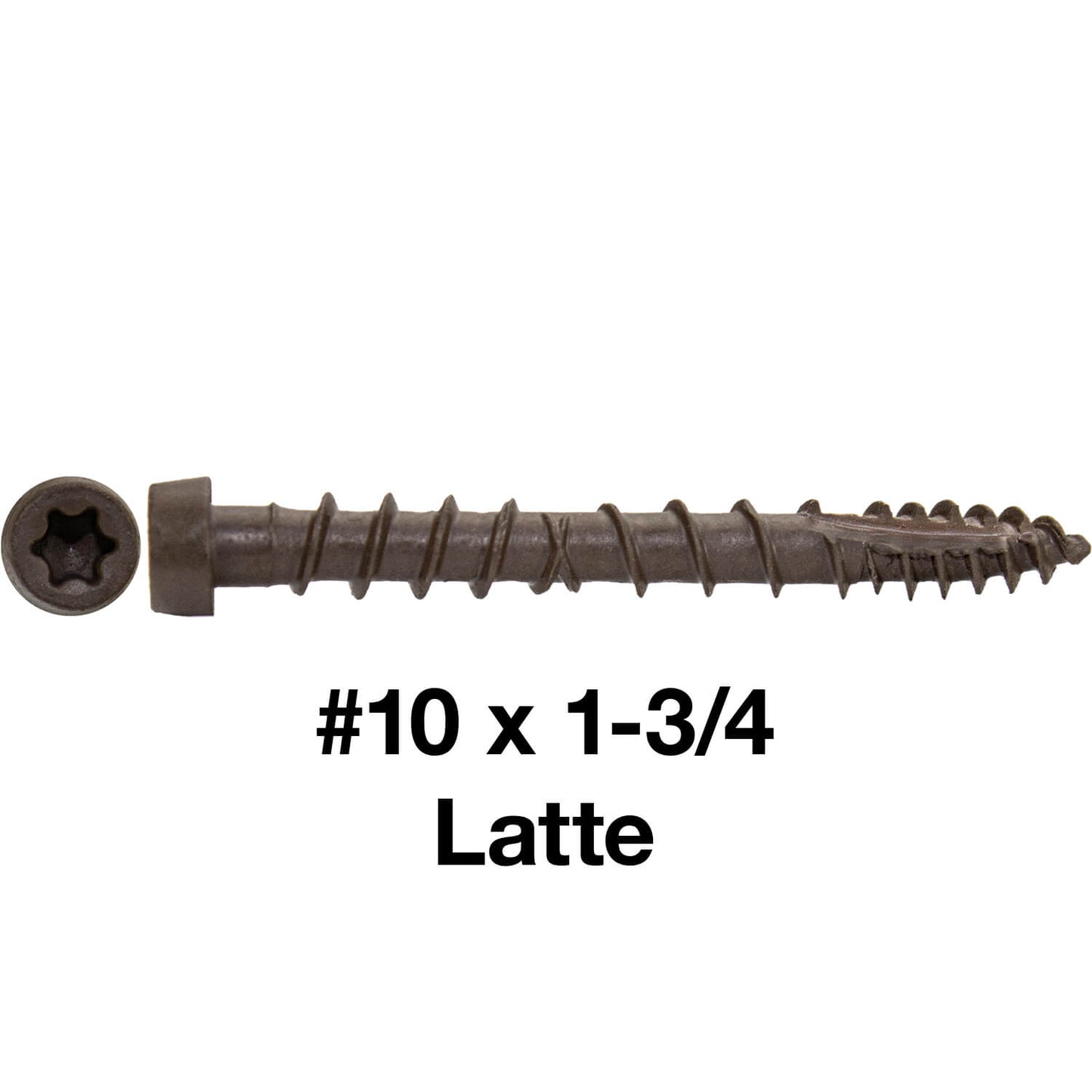 10 x 1-3/4"  Composite Decking Screws. Exterior Coated, Pressure Treated and ACQ Lumber Compatible. Use T20 Torx/Star Dive Bit