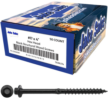#17 Heavy-Duty Black Timber, Log & Structural Wood Screws - Exterior Coated - Use for Fastening Ledger Boards, Large Timbers, Logs and more.