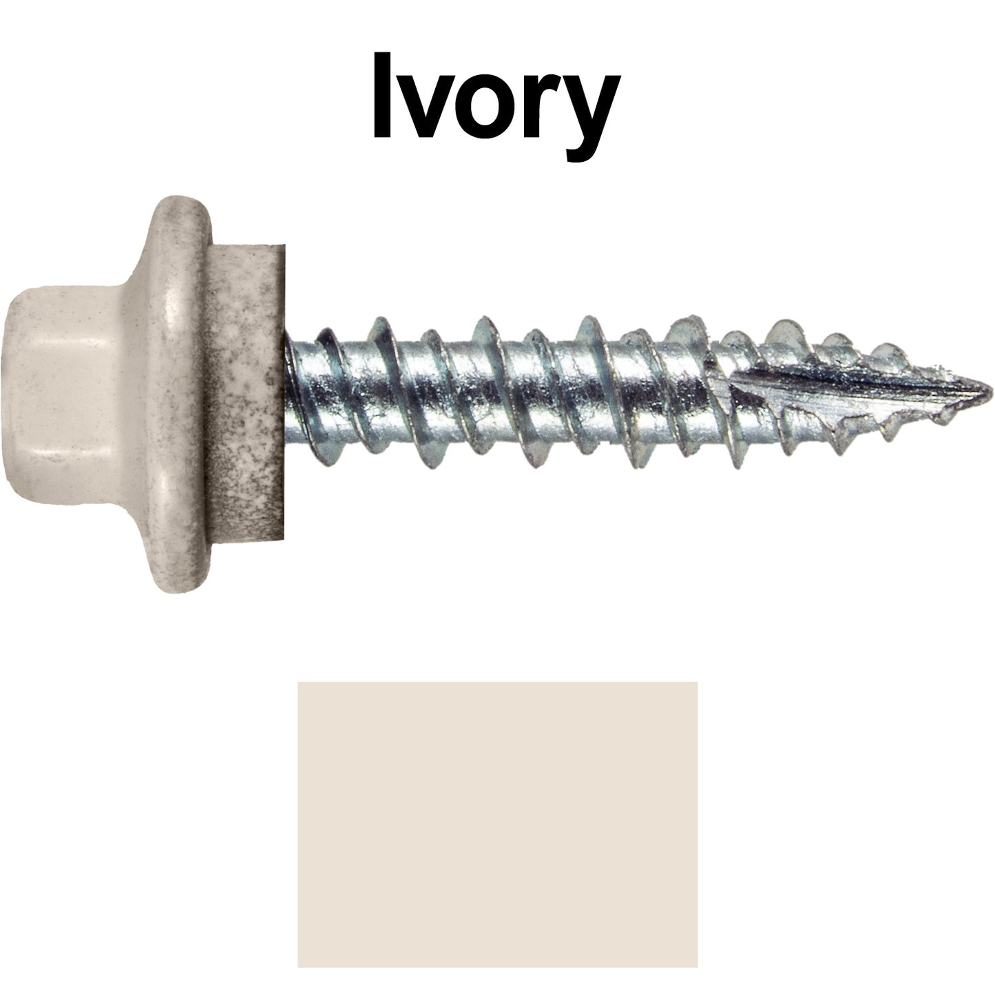10 x 1" - STAINLESS HEX / ZINC Sheet Metal Roof Screw. Self starting metal to wood siding screws. EPDM washer. Colored head.