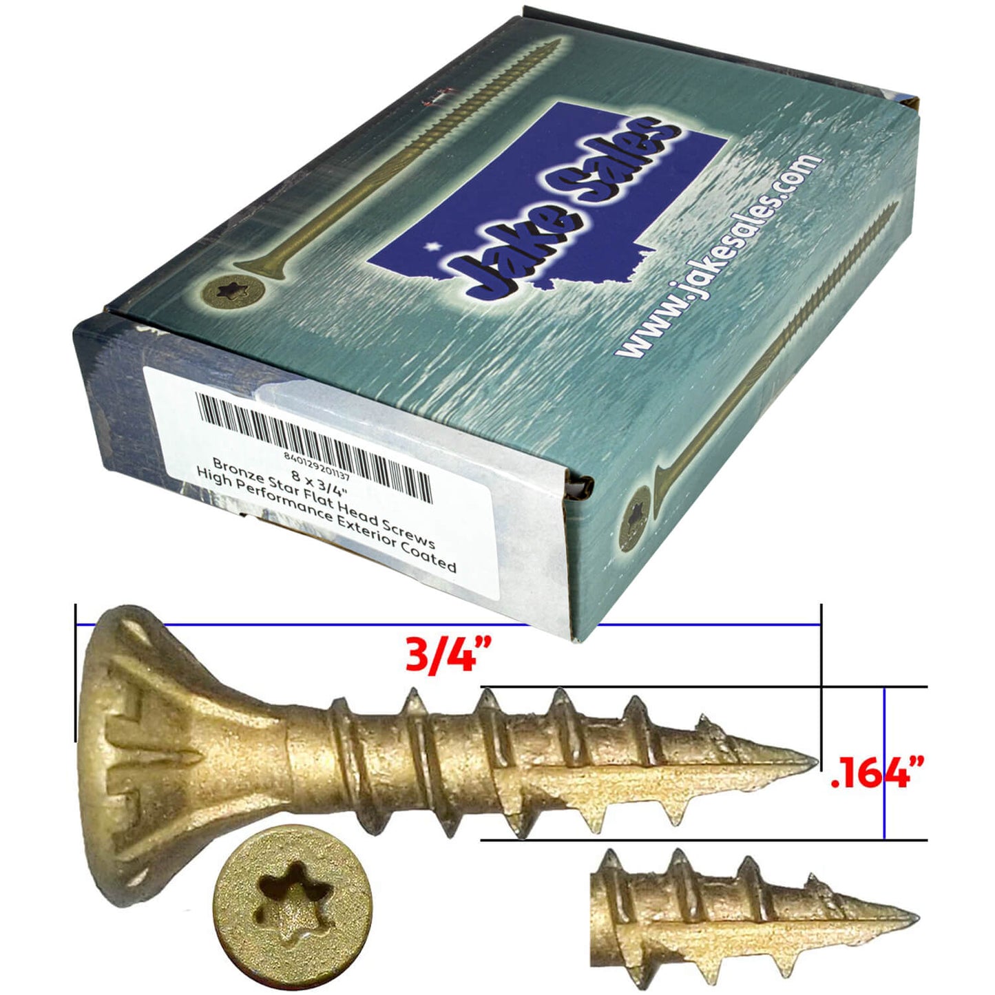 #8 x 3/4" - 2" Bronze Exterior Coated Wood Screw Torx/Star Drive Head - Multipurpose Exterior Coated Torx/Star Drive Wood Screws