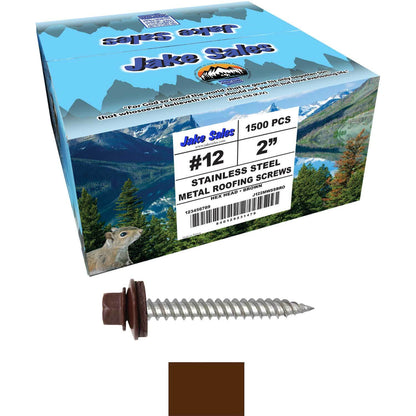 12 x 2"  Stainless Steel Metal Roofing Screw - Hex ReGrip Washer Head - Self starting/self tapping - EPDM washer. Colored head.