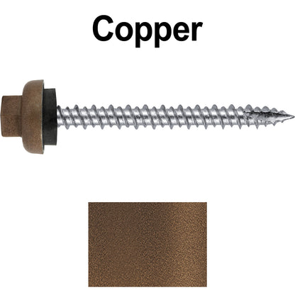 10 X 2“ HI-LO Zinc Aluminum Cap Metal Roofing Screws - Hex Washer Head - Self starting/self tapping - EPDM washer. Colored head.