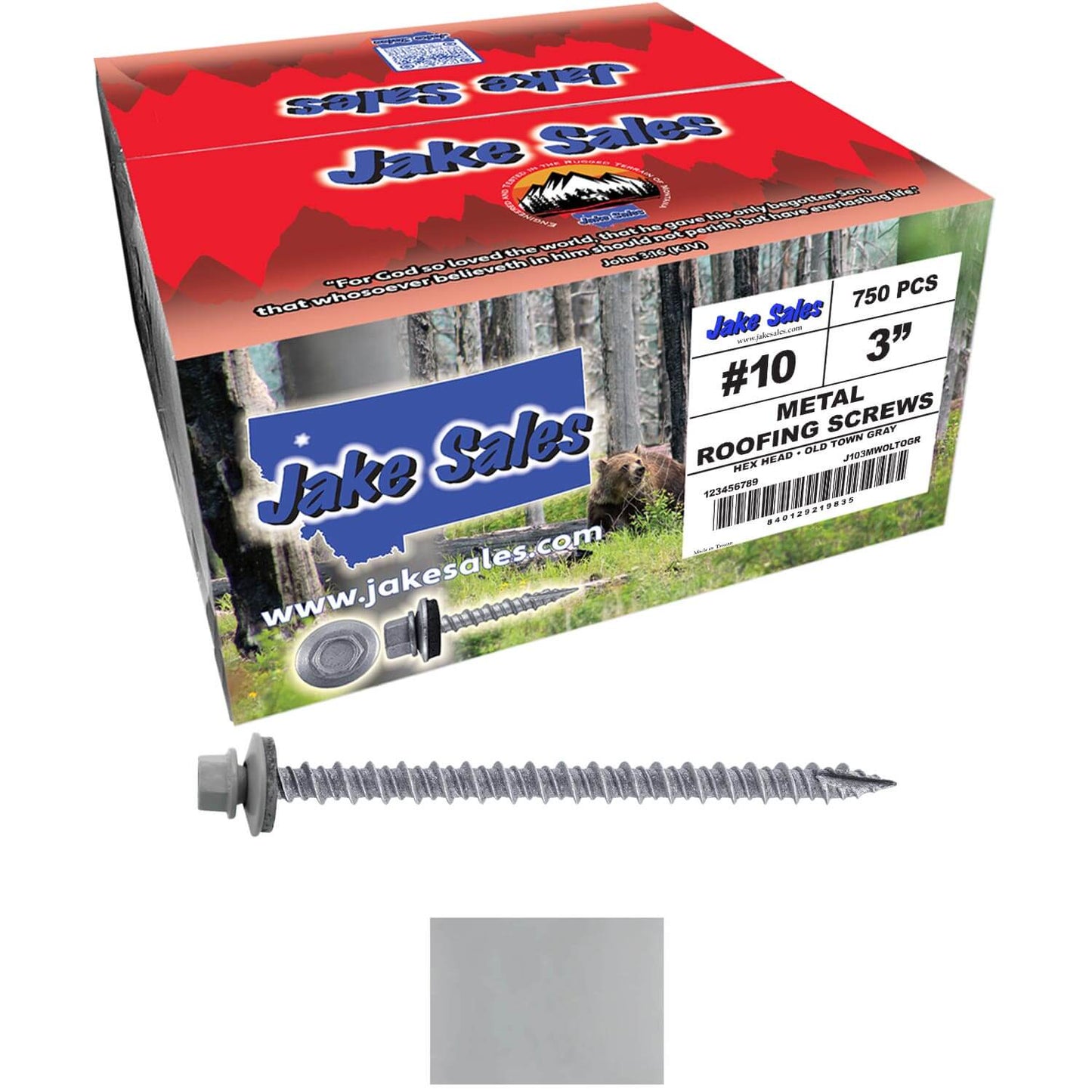 #10 x 3" Metal ROOFING SCREWS - Hex Washer Head - Self starting/self tapping - EPDM washer. Colored head.