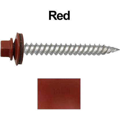 12 x 2"  Stainless Steel Metal Roofing Screw - Hex ReGrip Washer Head - Self starting/self tapping - EPDM washer. Colored head.