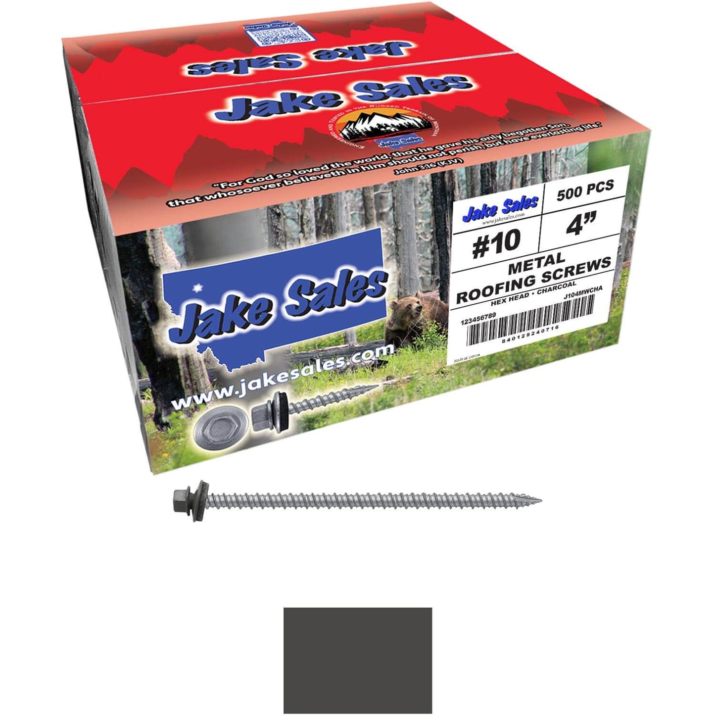 #10 x 4" Metal ROOFING SCREWS - Hex Washer Head - Self starting/self tapping - EPDM washer. Colored head.