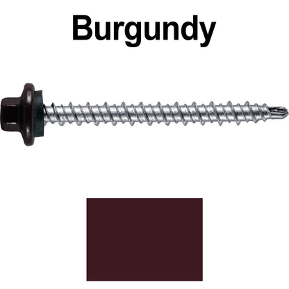#10 x 2" Stainless Steel Mini Driller Sheet Metal Roofing Screw - Hex Washer Cap - Self starting metal to wood siding screws - EPDM washer. Colored head.