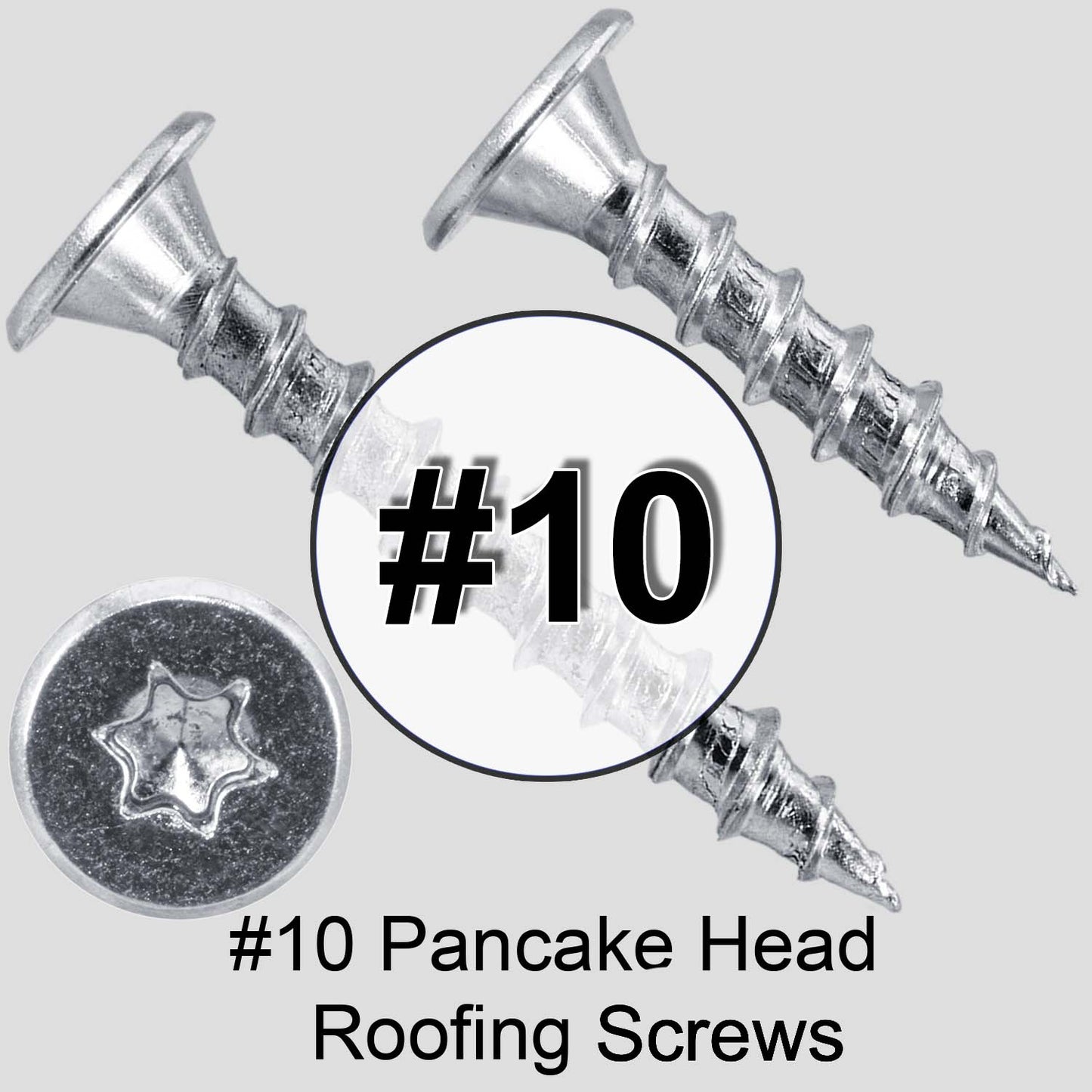 #10  Low Profile Pancake Head Roofing Screws - Wood to Metal - For Standing Seam Roofs - Zinc Plated