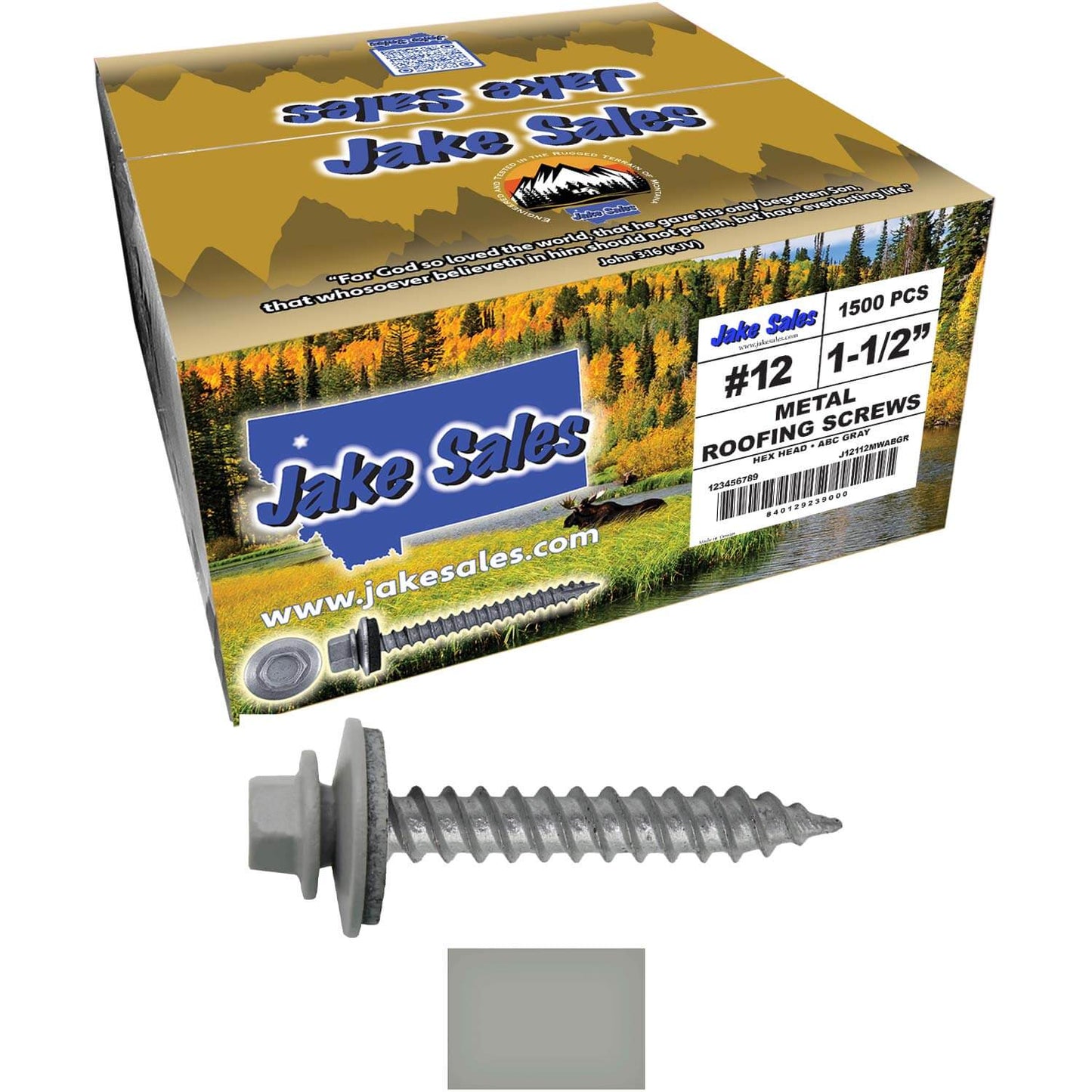 #12 x 1-1/2"  RE-GRIP METAL ROOFING SCREWS - Hex Washer Head - Self starting/self tapping - EPDM washer. Colored head.