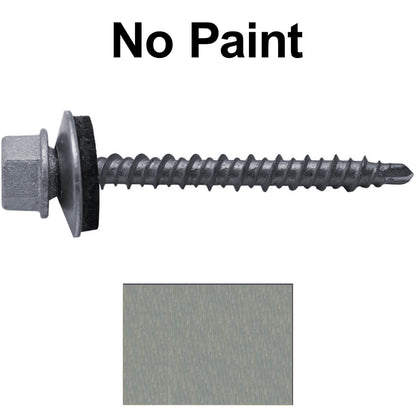 #10 x 2" Mini Driller Sheet Metal Roofing Screw - Hex Washer Head -  Self starting metal to wood siding screws. EPDM washer. Colored head.