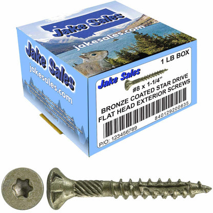 #8 x 3/4" - 2" Bronze Exterior Coated Wood Screw Torx/Star Drive Head - Multipurpose Exterior Coated Torx/Star Drive Wood Screws