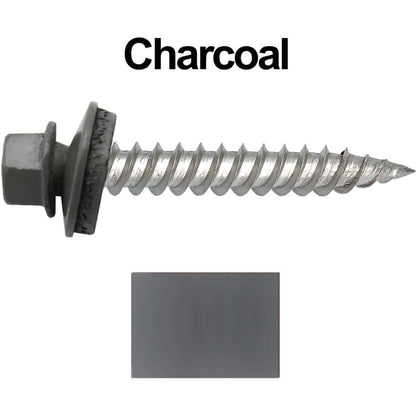12 x 1-1/2" Stainless Steel Metal Roofing Screw - Hex Washer Head - Self starting/self tapping - EPDM washer. Colored head.