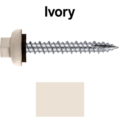 10 X 1-1/2" HI-LO Zinc Aluminum Cap Metal Roofing Screws - Hex Washer Head - Self starting/self tapping - EPDM washer. Colored head.