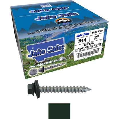 #14 x 2" Metal ROOFING SCREWS - Hex Washer Head - Self starting/self tapping - EPDM washer. Colored head.