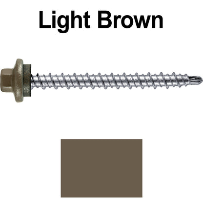 #10 x 2" Stainless Steel Mini Driller Sheet Metal Roofing Screw - Hex Washer Cap - Self starting metal to wood siding screws - EPDM washer. Colored head.