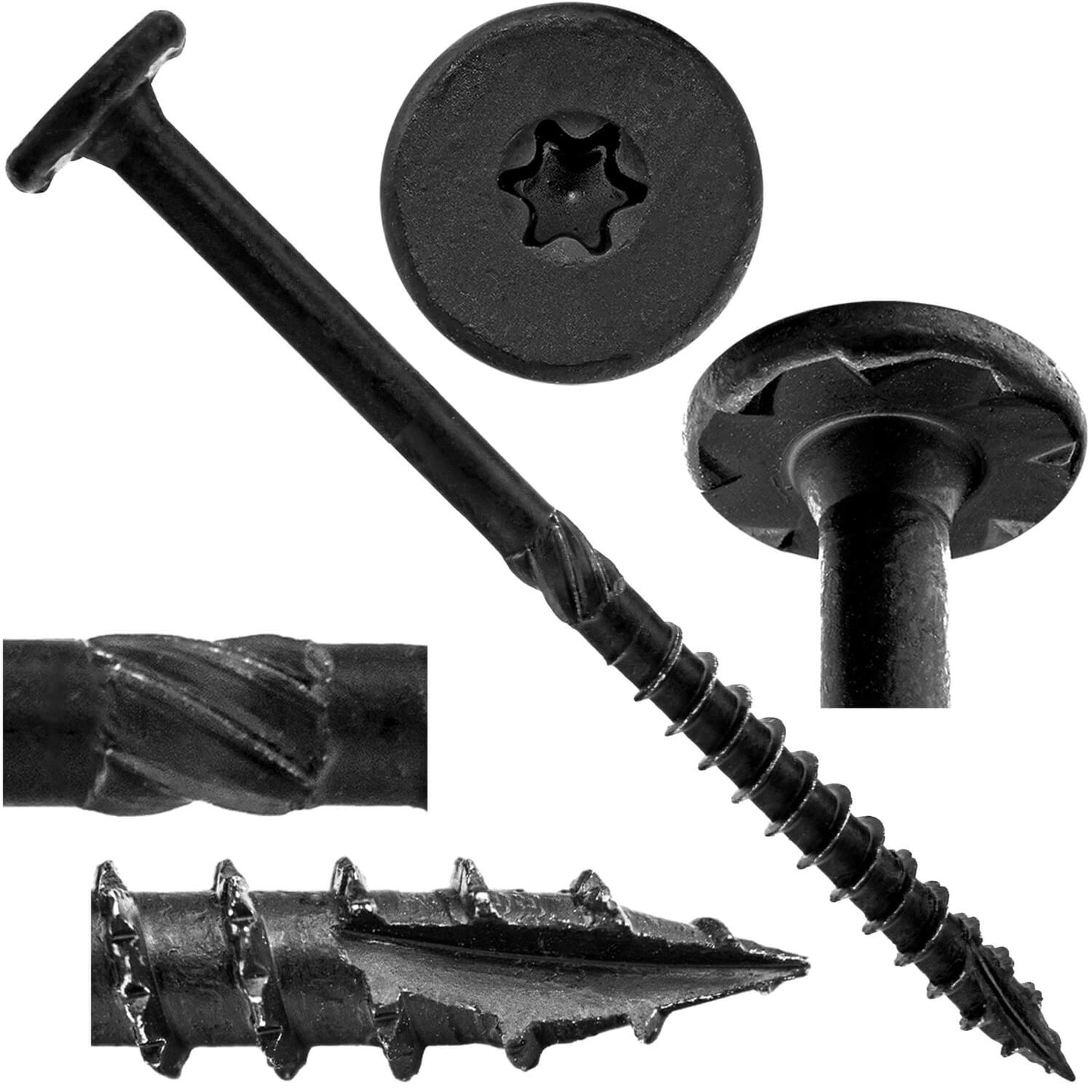 #15 Black Wafer Head Structural Lag Screws. Used for Log Construction, Timber Framing, Laminated Beams and Pole Barns Among Other Uses. T-30 Torx/Star Drive