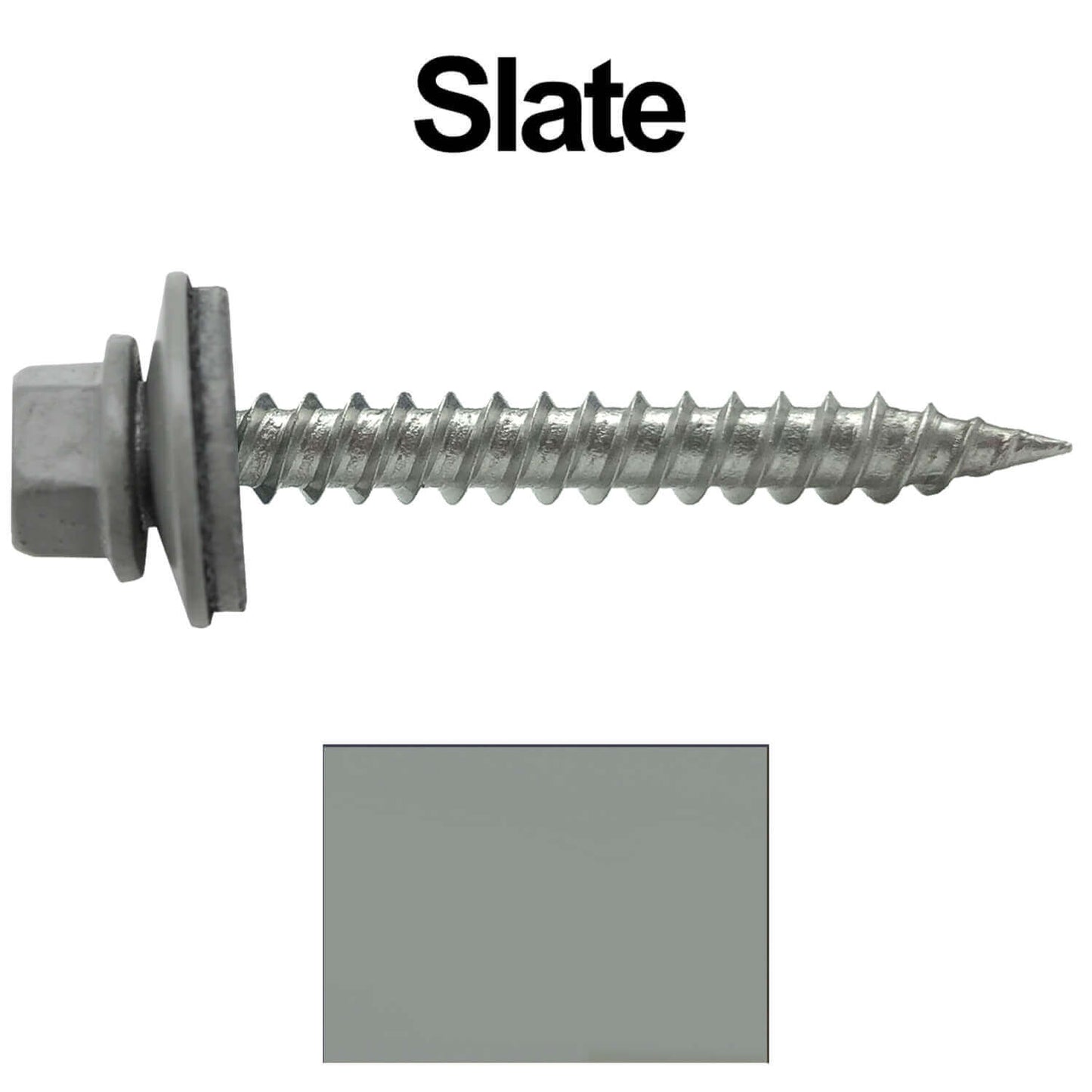 #9 x 1-1/2" Stainless Steel Metal Roofing Screws - Hex Washer Head - Self-Piercing (SP) tip metal to wood siding screws. EPDM washer. Colored head.