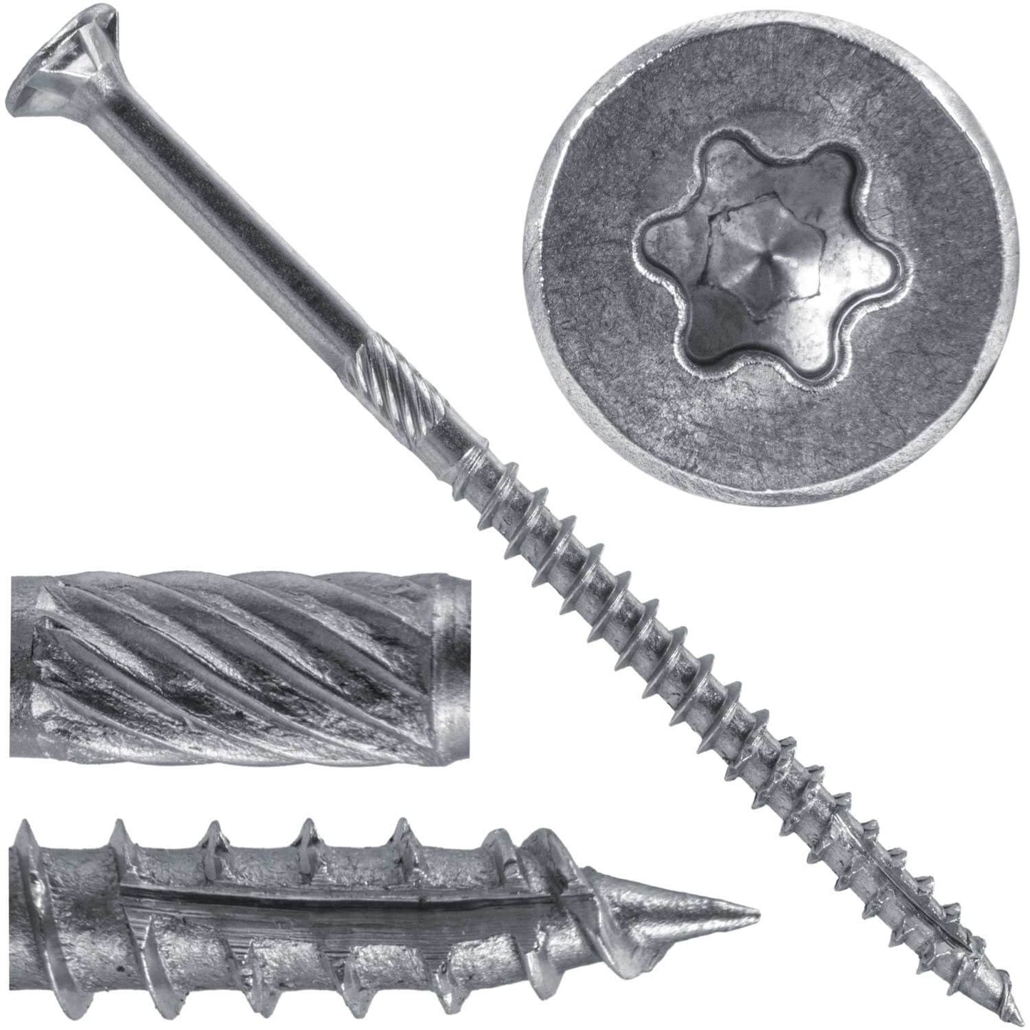 #10 Silver Star Stainless Steel Wood Screw Torx/Star Drive Head - 300 Series Stainless Steel Torx/Star Drive Wood Screws