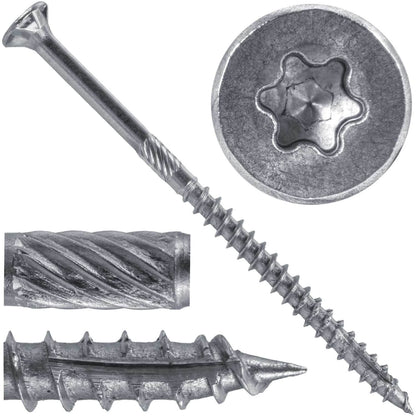 #10 Silver Star Stainless Steel Wood Screw Torx/Star Drive Head - 300 Series Stainless Steel Torx/Star Drive Wood Screws