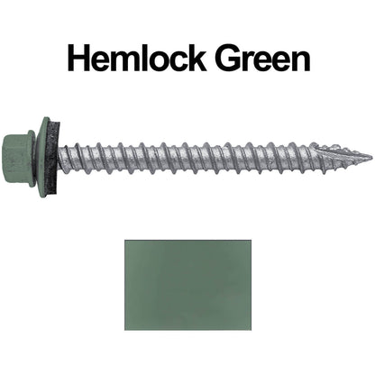 #10 x 2" Metal ROOFING SCREWS - Hex Washer Head - Self starting/self tapping - EPDM washer. Colored head.