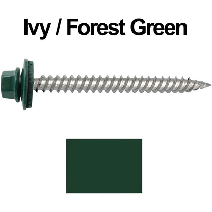 12 x 2-1/2" Stainless Steel Metal Roofing Screw - Hex Washer Head - Self starting/self tapping - EPDM washer. Colored head.