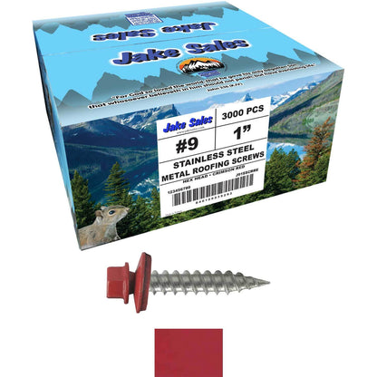 #9 x 1" Stainless Steel Metal Roofing Screws - Hex Washer Head - Self-Piercing (SP) tip metal to wood siding screws. EPDM washer. Colored head.