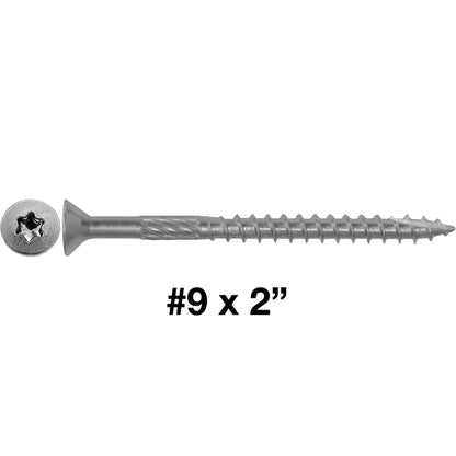Jake Sales #9 x 2" Silver Star Stainless Steel Wood Screw Torx/Star Drive Head - Grade 300 Series Stainless Steel Torx/Star Drive Wood Screws (OVERSTOCK)