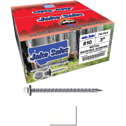 #10 x 3" Metal ROOFING SCREWS - Hex Washer Head - Self starting/self tapping - EPDM washer. Colored head.