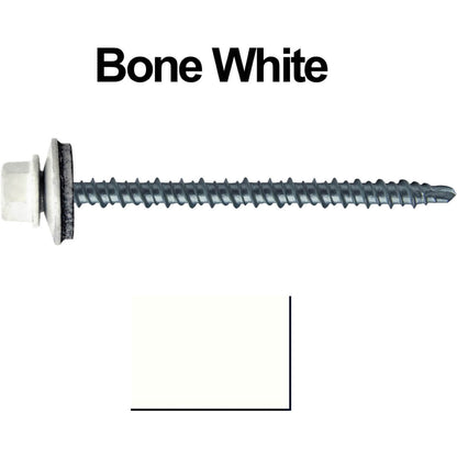 #10 x 3" Mini Driller Sheet Metal Roofing Screw - Hex Washer Head -  Self starting metal to wood siding screws. EPDM washer. Colored head.