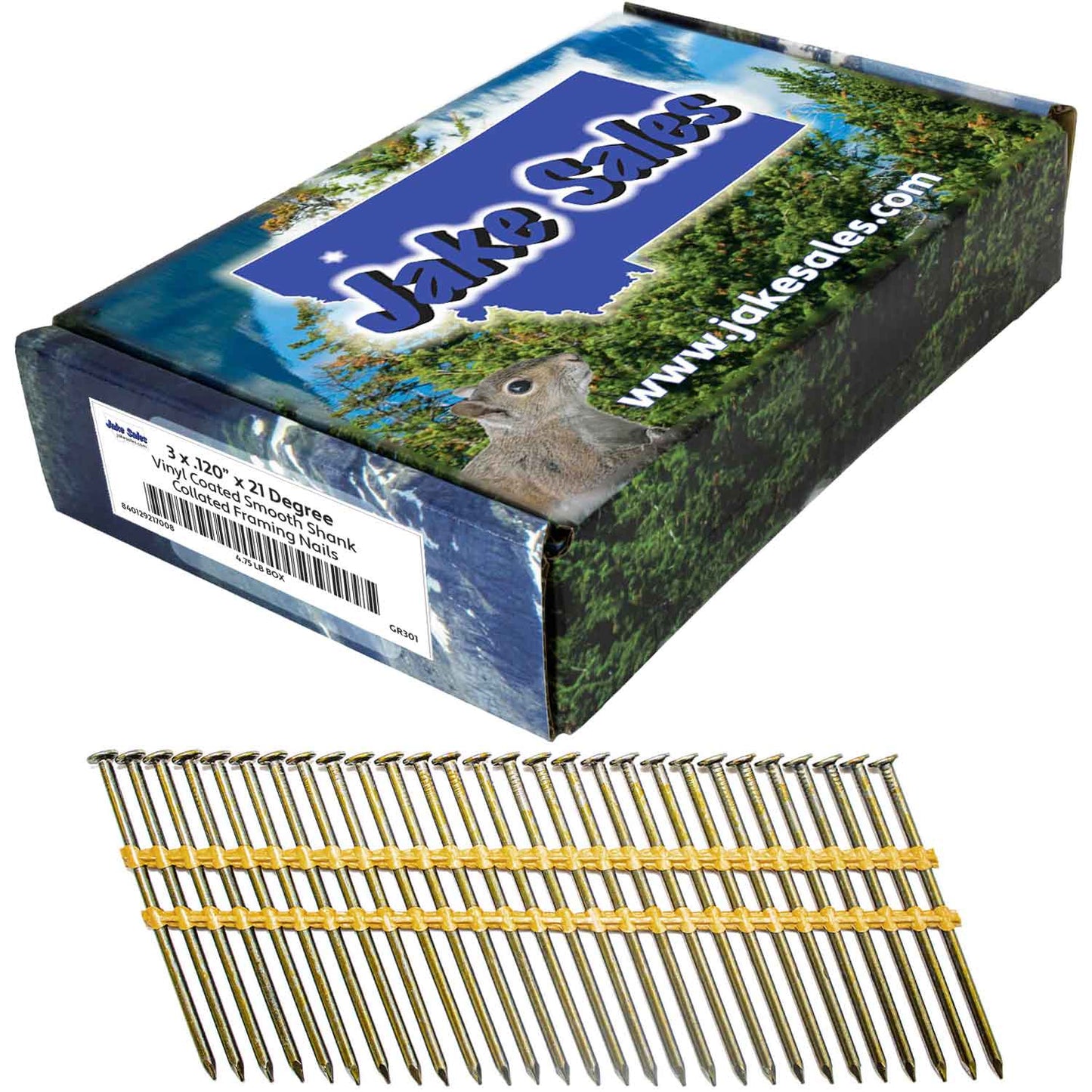 21 Degree Collated Nails - Vinyl coated framing nails in Smooth Shank and Ring Shank Galvanized.