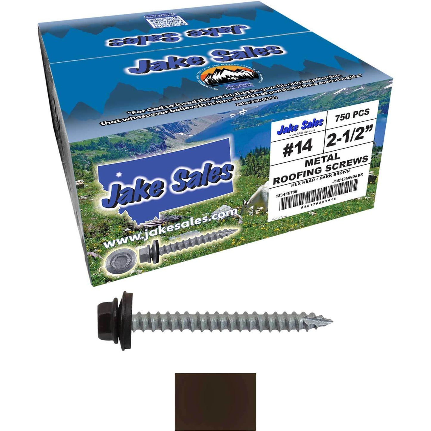 #14  x 2-1/2" Metal ROOFING SCREWS - Hex Washer Head - Self starting/self tapping - EPDM washer. Colored head.