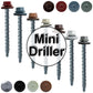 #10 x 2-1/2" Mini Driller Sheet Metal Roofing Screw - Hex Washer Head -  Self starting metal to wood siding screws. EPDM washer. Colored head.