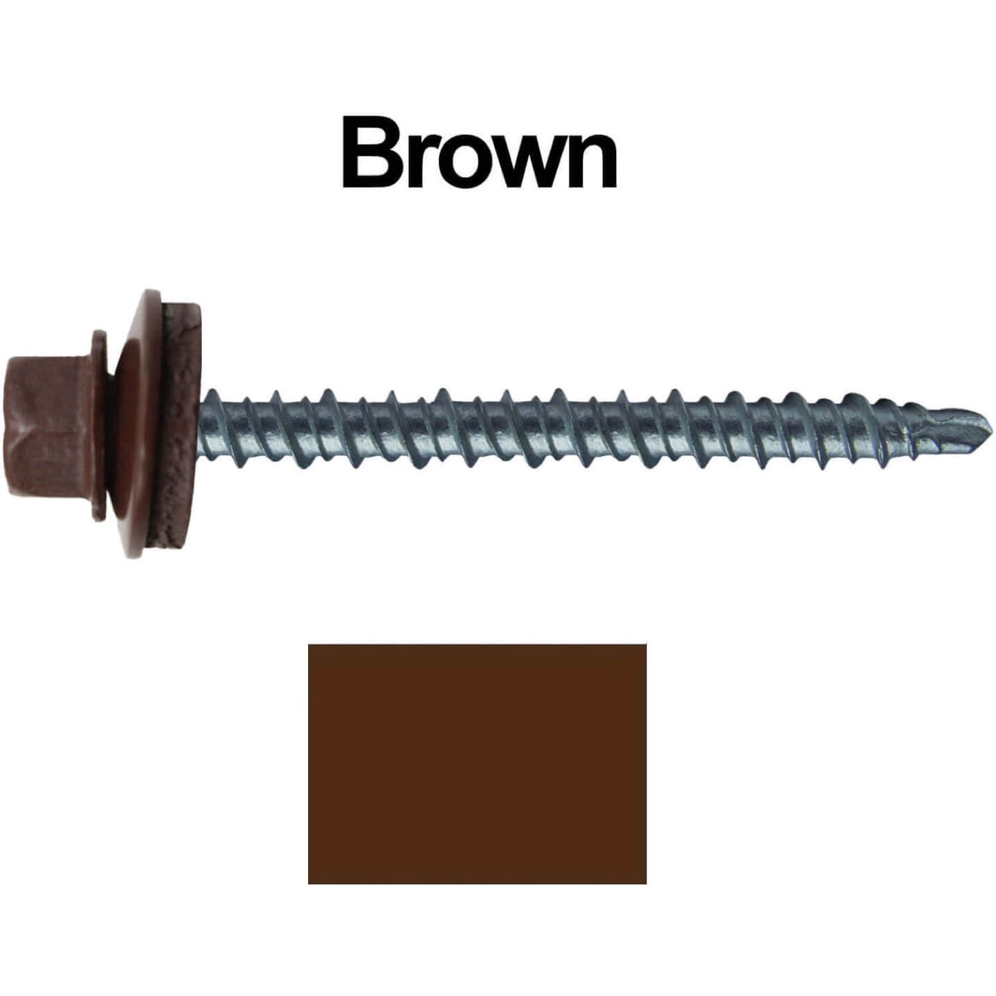 #10 x 2-1/2" Mini Driller Sheet Metal Roofing Screw - Hex Washer Head -  Self starting metal to wood siding screws. EPDM washer. Colored head.