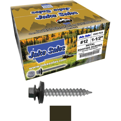 #12 x 1-1/2"  RE-GRIP METAL ROOFING SCREWS - Hex Washer Head - Self starting/self tapping - EPDM washer. Colored head.