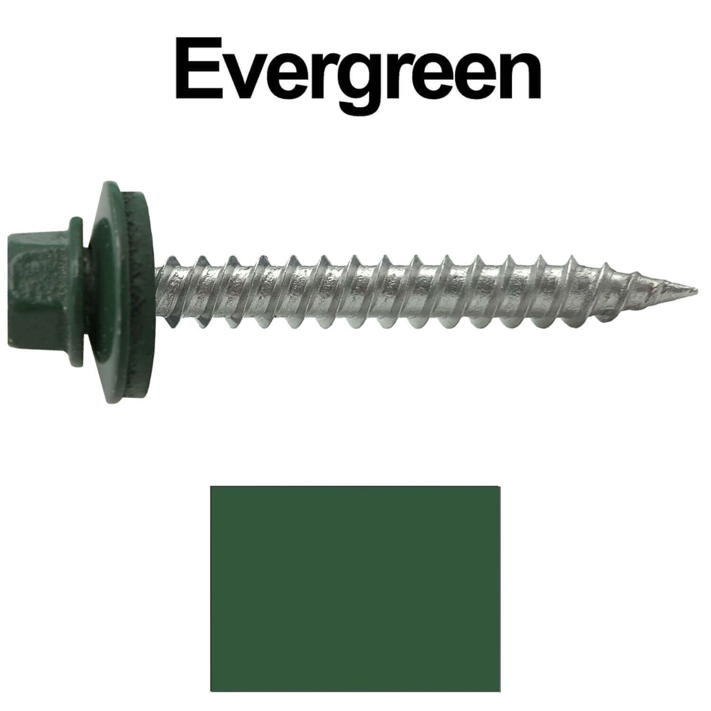 #9 x 1-1/2" Stainless Steel Metal Roofing Screws - Hex Washer Head - Self-Piercing (SP) tip metal to wood siding screws. EPDM washer. Colored head.