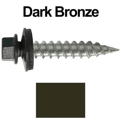 #9 x 1" Stainless Steel Metal Roofing Screws - Hex Washer Head - Self-Piercing (SP) tip metal to wood siding screws. EPDM washer. Colored head.