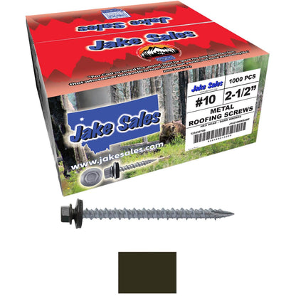 #10 x 2-1/2" Metal ROOFING SCREWS - Hex Washer Head - Self starting/self tapping - EPDM washer. Colored head.