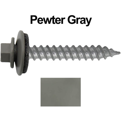 #12 x 1-1/2"  RE-GRIP METAL ROOFING SCREWS - Hex Washer Head - Self starting/self tapping - EPDM washer. Colored head.