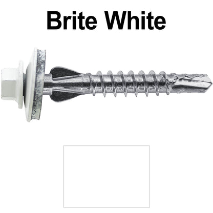 12 X 1-1/2" PFP STAINLESS STEEL Fastener - 1/4" Washer Hex Head - #3 Drill Point Tip -  For Polycarbonite, Fiberglass and PVC sheeting. Colored head.