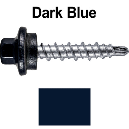 #10 x 1" Stainless Steel Mini Driller Sheet Metal Roofing Screw - Hex Washer Cap - Self starting metal to wood siding screws - EPDM washer. Colored Head.