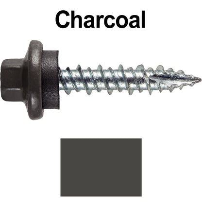 10 x 1" - STAINLESS HEX / ZINC Sheet Metal Roof Screw. Self starting metal to wood siding screws. EPDM washer. Colored head.
