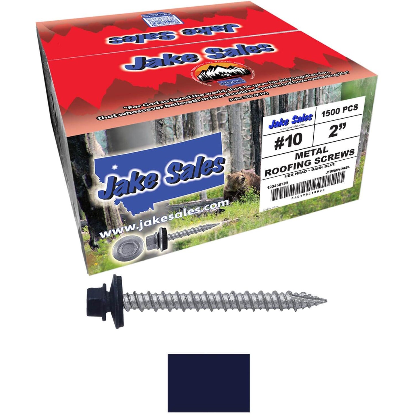 #10 x 2" Metal ROOFING SCREWS - Hex Washer Head - Self starting/self tapping - EPDM washer. Colored head.