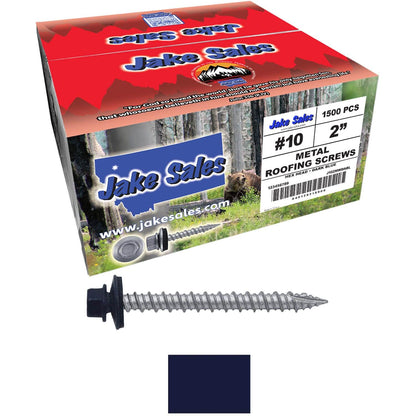 #10 x 2" Metal ROOFING SCREWS - Hex Washer Head - Self starting/self tapping - EPDM washer. Colored head.