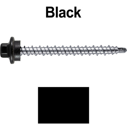#10 x 2" Stainless Steel Mini Driller Sheet Metal Roofing Screw - Hex Washer Cap - Self starting metal to wood siding screws - EPDM washer. Colored head.