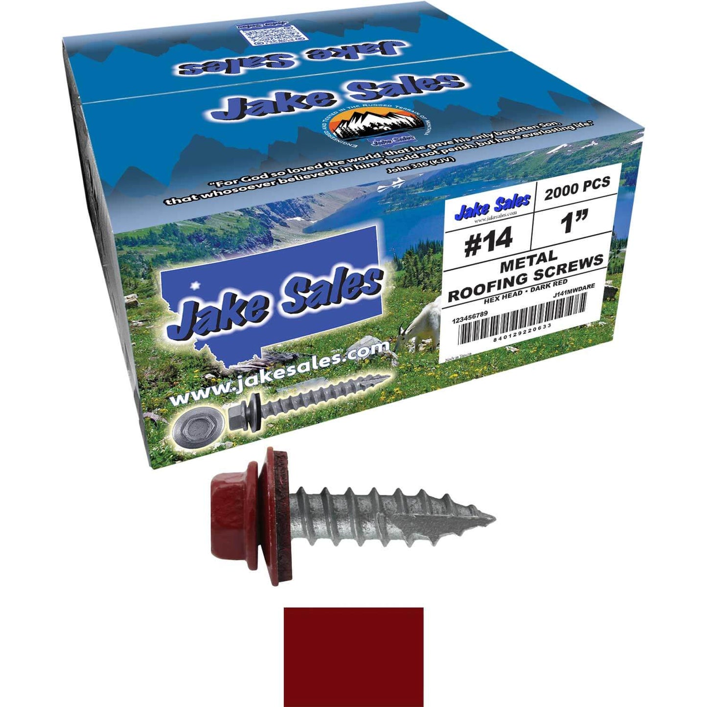 #14 x 1"  Metal ROOFING SCREWS - Hex Washer Head - Self starting/self tapping - EPDM washer. Colored head.