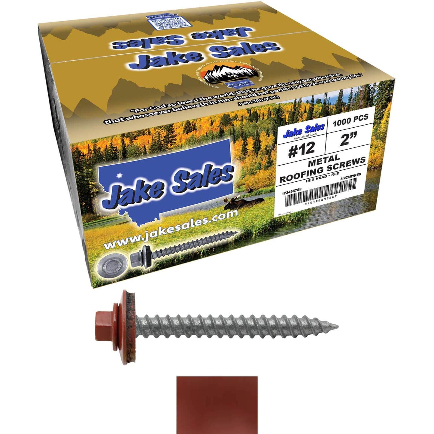 #12 x 2" RE-GRIP METAL ROOFING SCREWS - Hex Washer Head - Self starting/self tapping - EPDM washer. Colored head.
