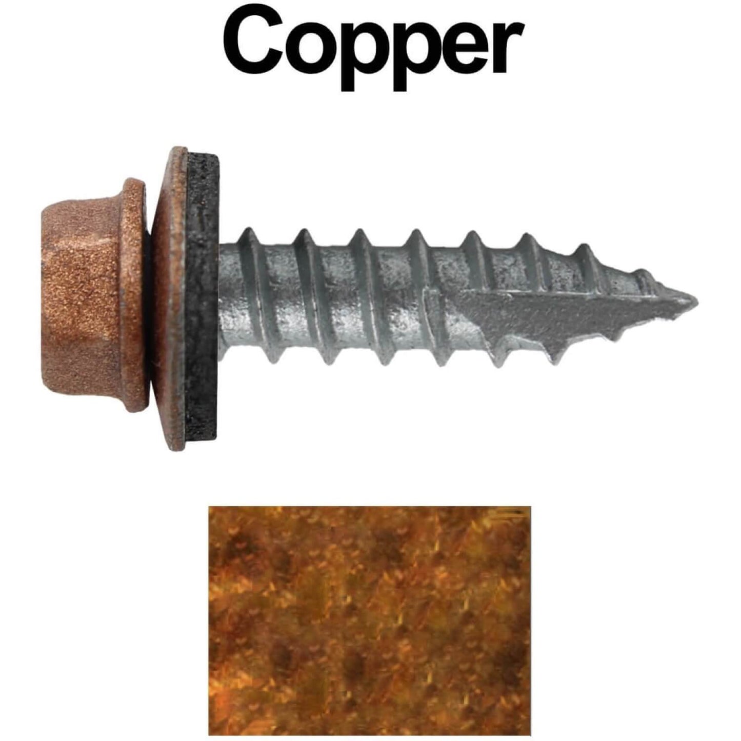 #14 x 1"  Metal ROOFING SCREWS - Hex Washer Head - Self starting/self tapping - EPDM washer. Colored head.