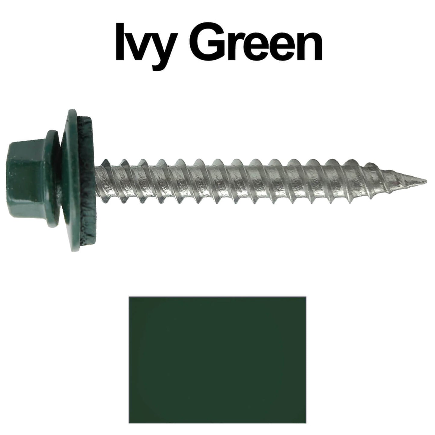 #9 x 1-1/2" Stainless Steel Metal Roofing Screws - Hex Washer Head - Self-Piercing (SP) tip metal to wood siding screws. EPDM washer. Colored head.