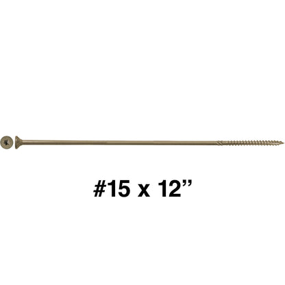 #15 x 10" Exterior Coated Wood Screws - Extra Long Bronze Wood Screw with Torx/Star Drive Head - Multipurpose Torx/Star Drive Wood Screws