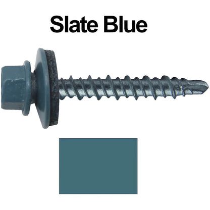 #10 x 1-1/2" Mini Driller Sheet Metal Roofing Screw - Hex Washer Head -  Self starting metal to wood siding screws. EPDM washer. Colored head.